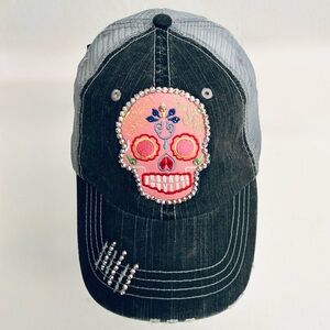 LEE LEE ROX, Trucker Hat w Pink Skull Patch Embellished w Swarovski Crystal, NWT